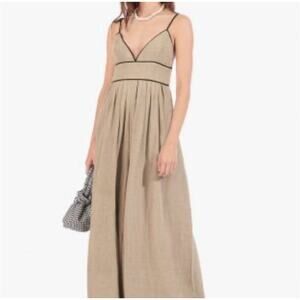 STAUD Figue Linen Wide Leg Jumpsuit Heavyweight Babydoll Natural/Black SZ 2 EUC